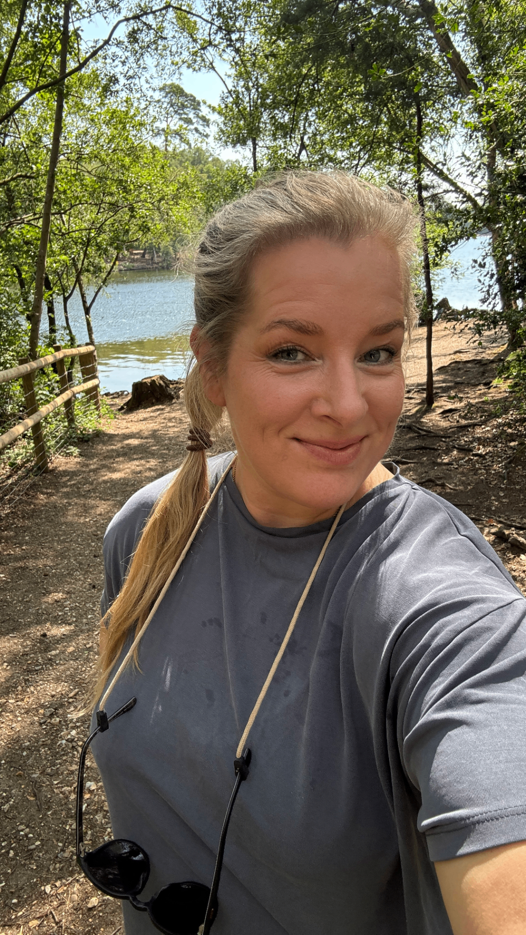 Darcey Croft, private midwife, on a woodland walk